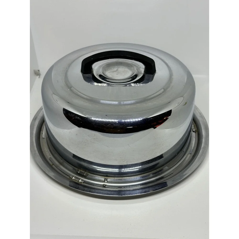 VTG Everedy Cake Carrier Chrome Silver Metal Locking Lid Tray Mid Century Modern